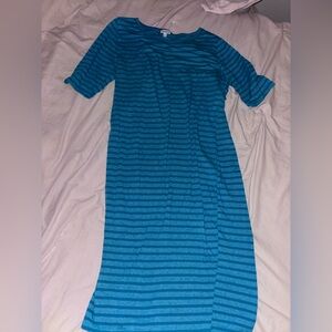 LuLaRoe Julia Teal Striped Dress